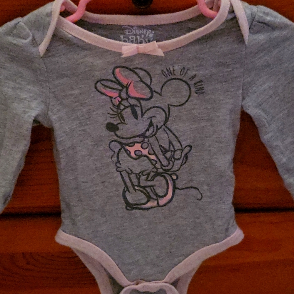 Disney Baby grey and pink Minnie mouse long sleeve onesie